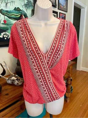 Lucky Brand Orange Boho Cap Sleeve Top Large
